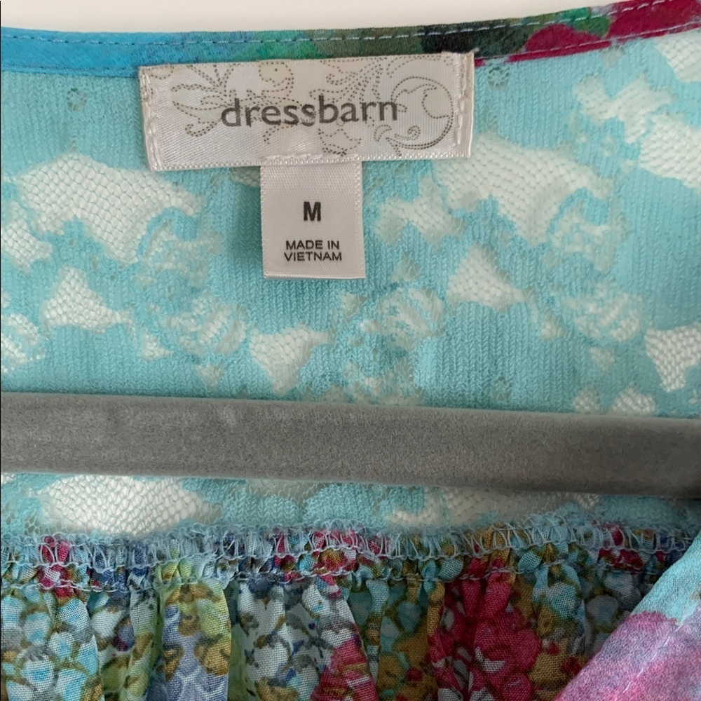 {Dress Barn} Vibrant Floral Sheer Blue & Pink - Picture 2 of 5